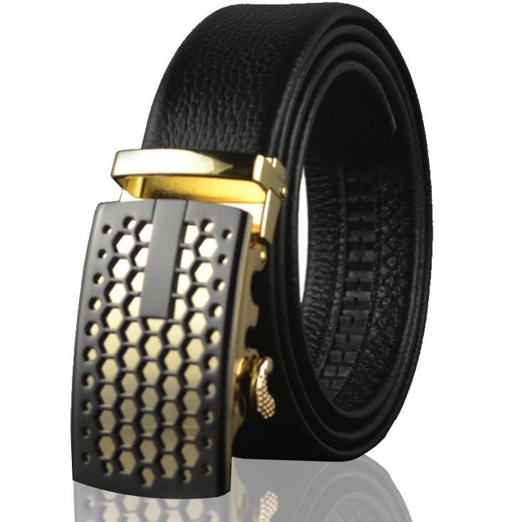 Black Belt Black Gold Buckle Ratchet Slide Buckle Belt