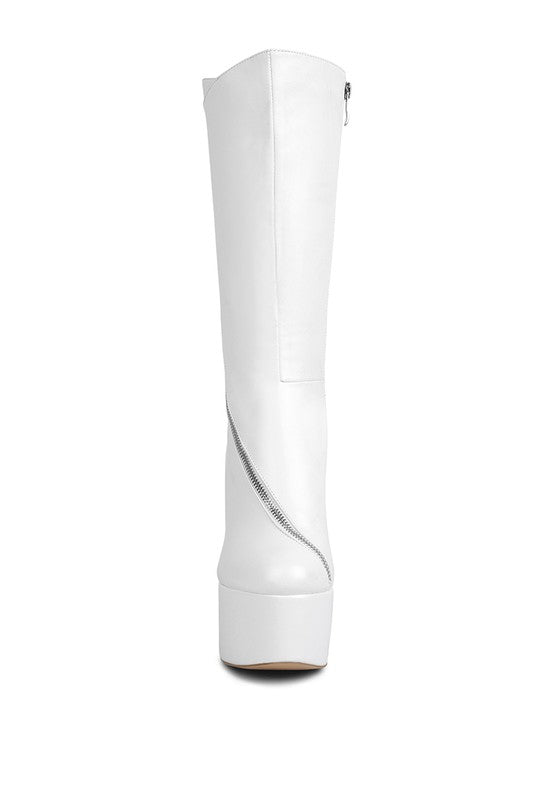 Tzar Faux Leather High Heeled Platf Calf Boots