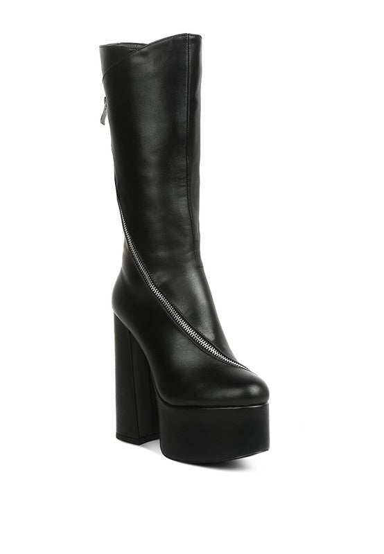 Tzar Faux Leather High Heeled Platf Calf Boots
