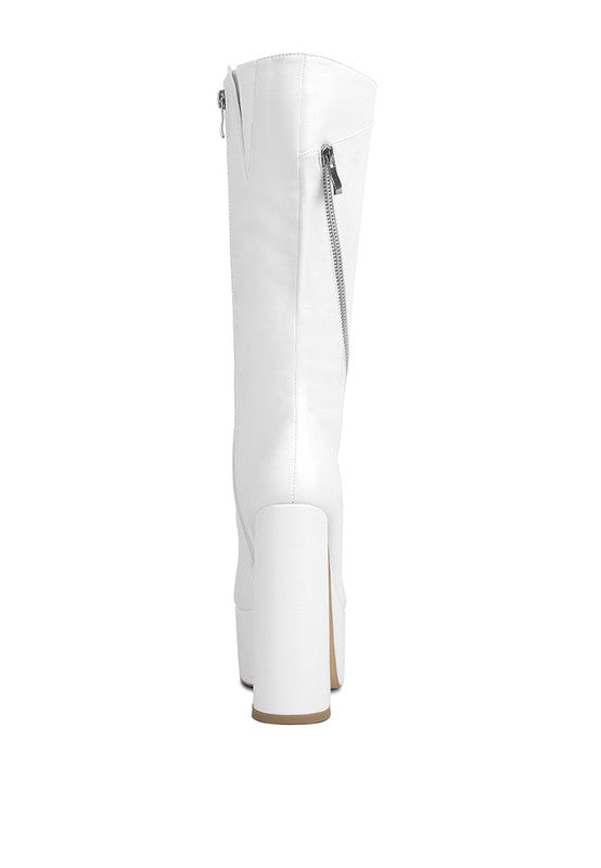 Tzar Faux Leather High Heeled Platf Calf Boots