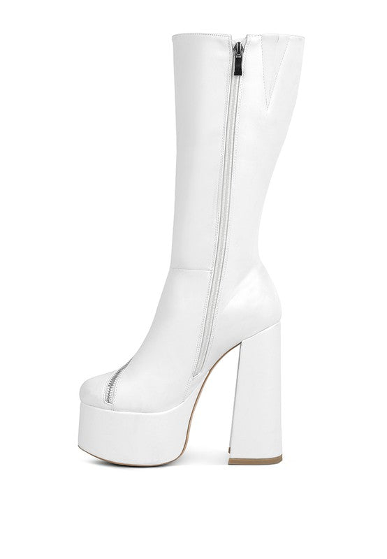 Tzar Faux Leather High Heeled Platf Calf Boots
