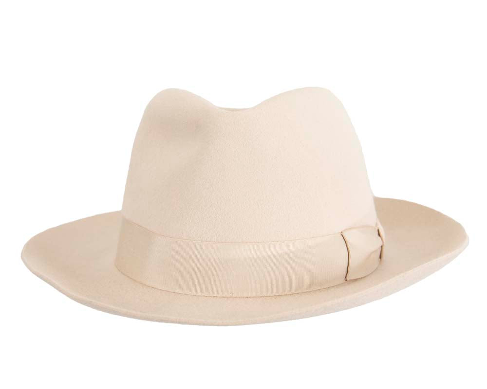 Cream wide brim rabbit fur fedora hat