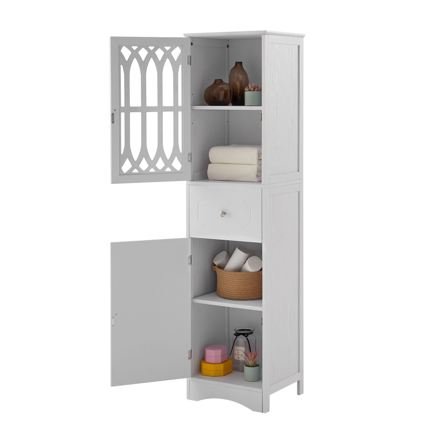 Tall Bathroom Cabinet - Freestanding Storage Cabinet with Drawer and Doors