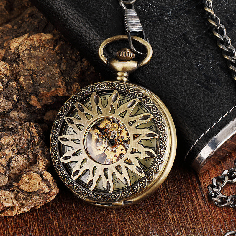 Vintage Engraved Hollow Automatic Mechanical Pocket Watch