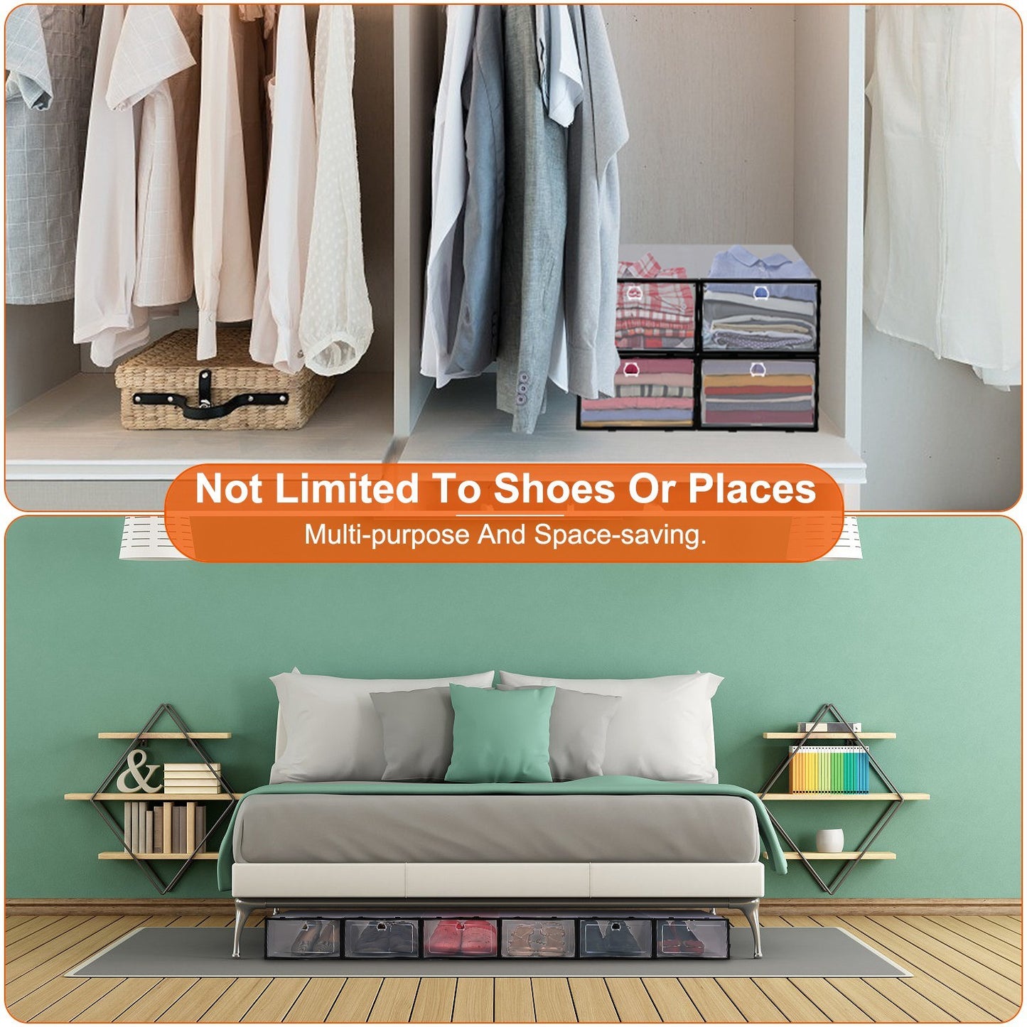 6Pc Collapsible Shoe Box Stackable Shoe Storage