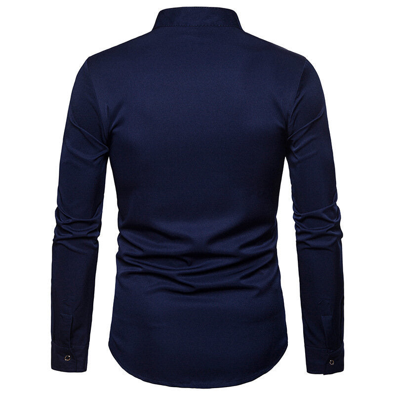 Mens Casual Shirts Slim Fit Long Sleeve Button Down Dress Shirts Tops with Embroidery