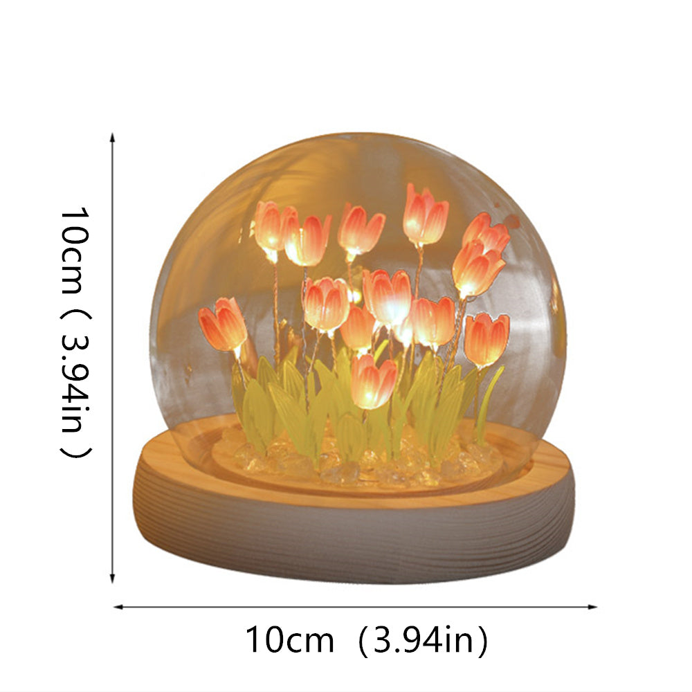 Tulips In Glass Dome with Led Light Night Light