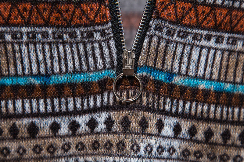 Men's Zip Sweater Casual Stand Collar Color Knit Pullover