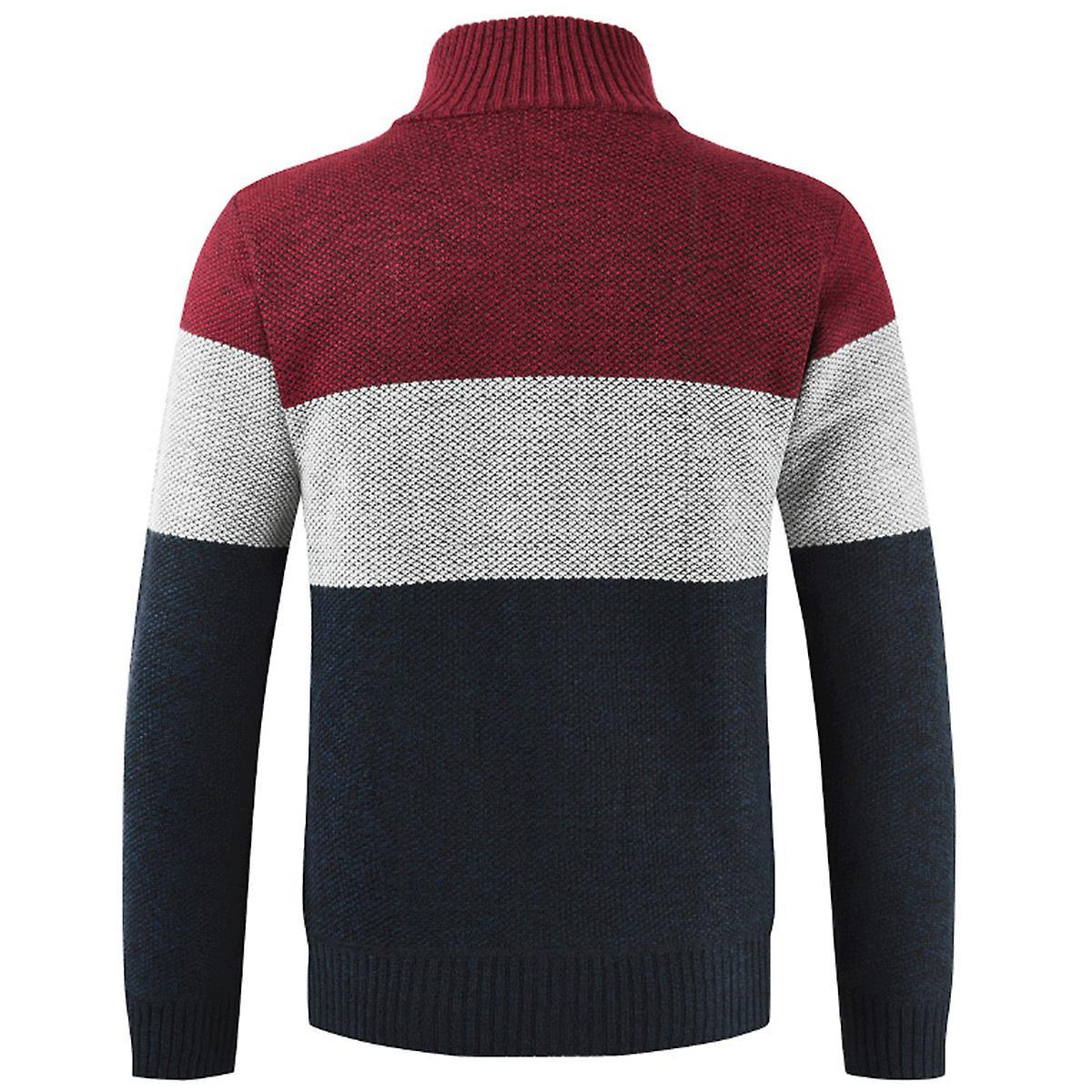 Men's Colorblocked Stand Collar Cardigan Sweater