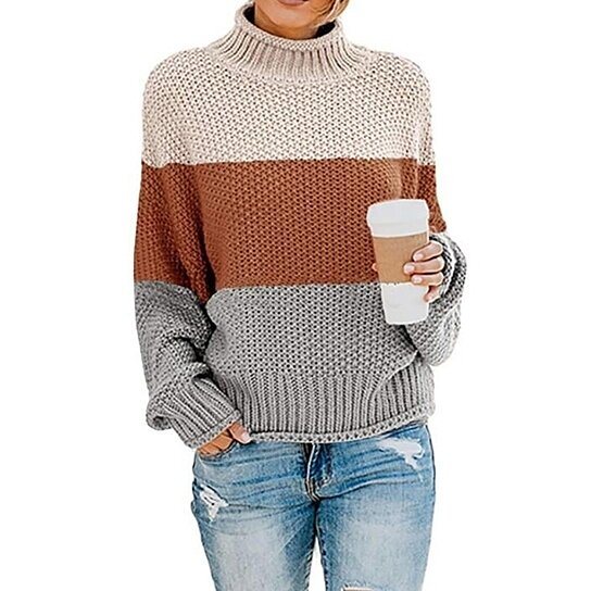 Women's Turtleneck Chunky Knit Oversized Sweater Pullover