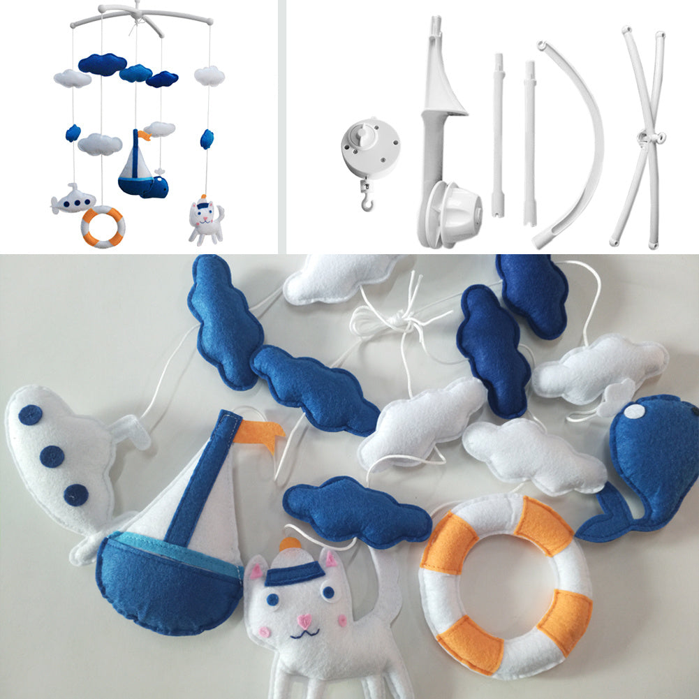 Blue Submarine Sailboat Whale Baby Musical Mobile Handmade