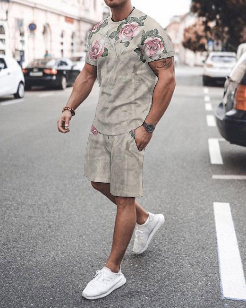 3D T-shirt digital printing short-sleeved shorts suit men's casual beach pants two-piece set