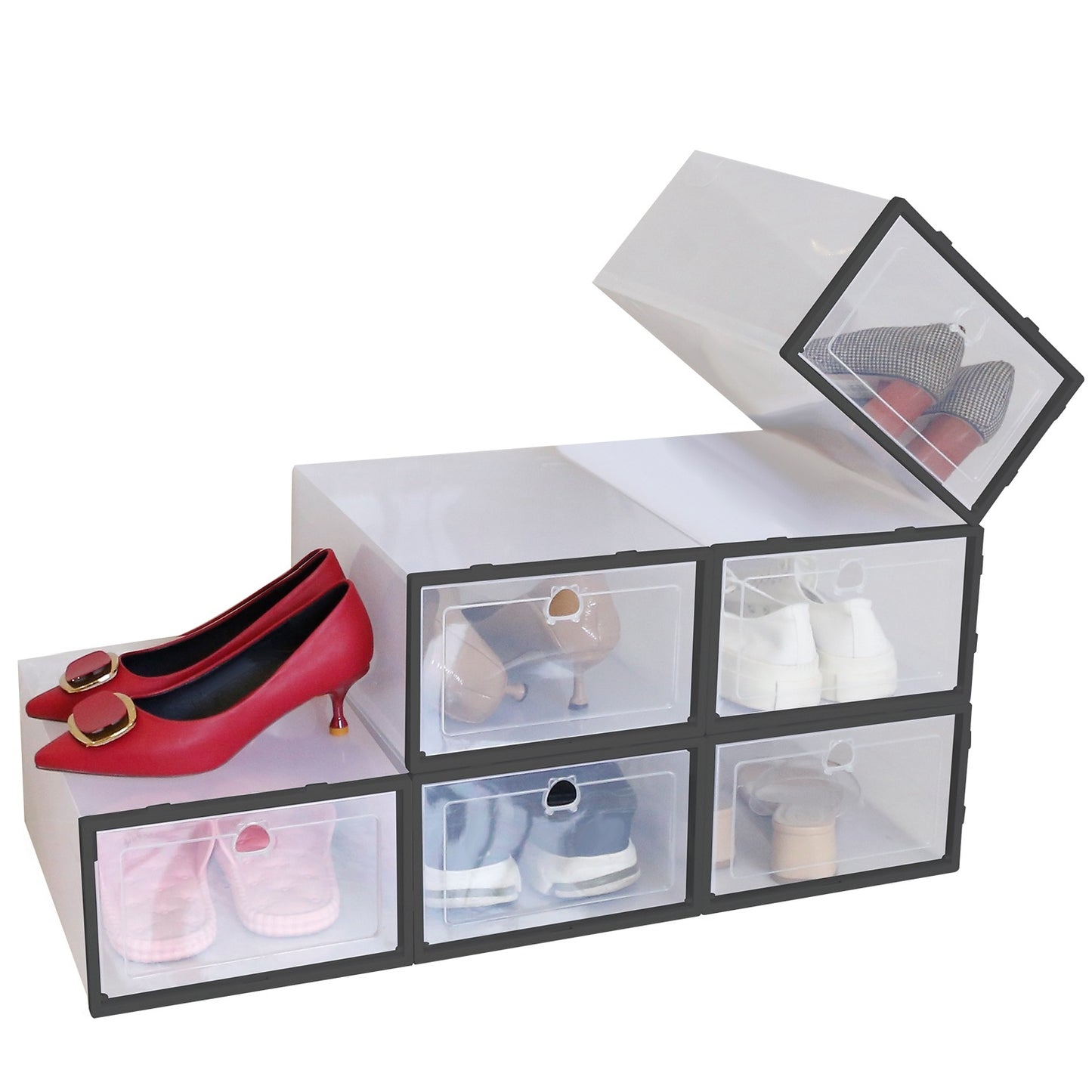 6Pc Collapsible Shoe Box Stackable Shoe Storage