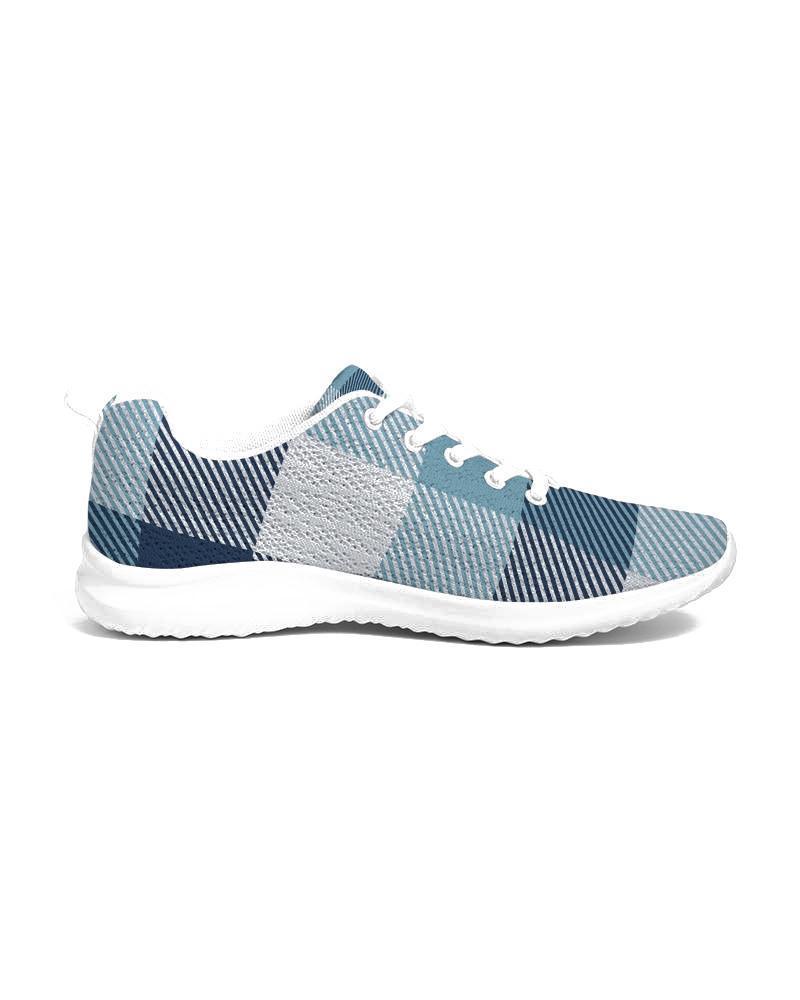 Men's Athletic Sneakers, Blue Plaid Low Top Canvas Running Shoes