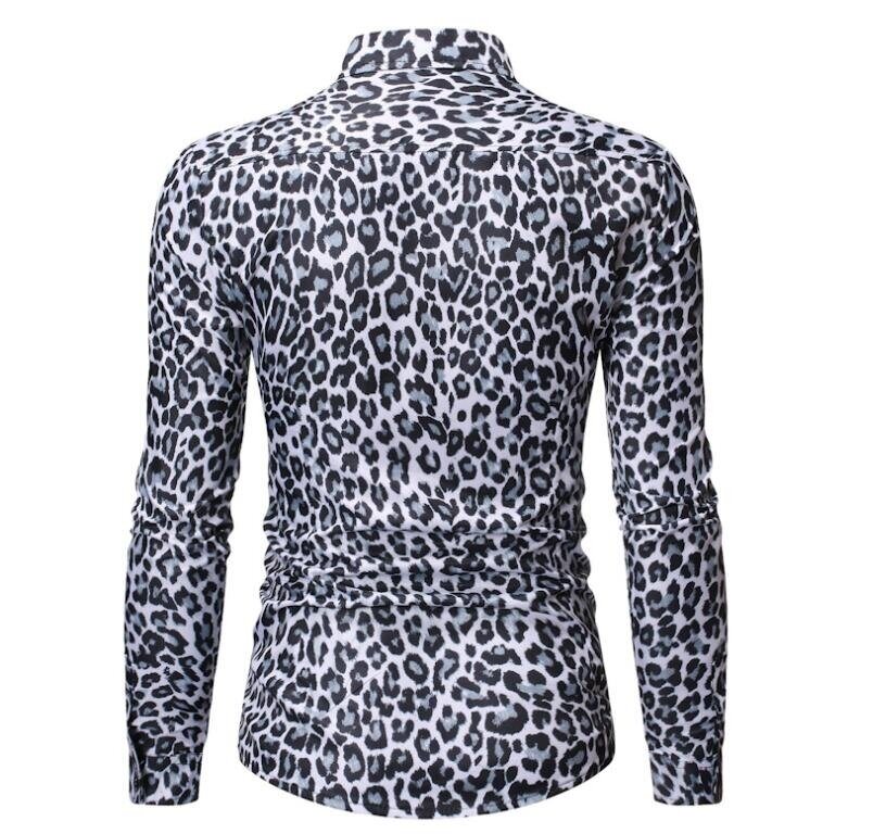 Men's Long Sleeve Leopard Print Button Down Dress Shirt