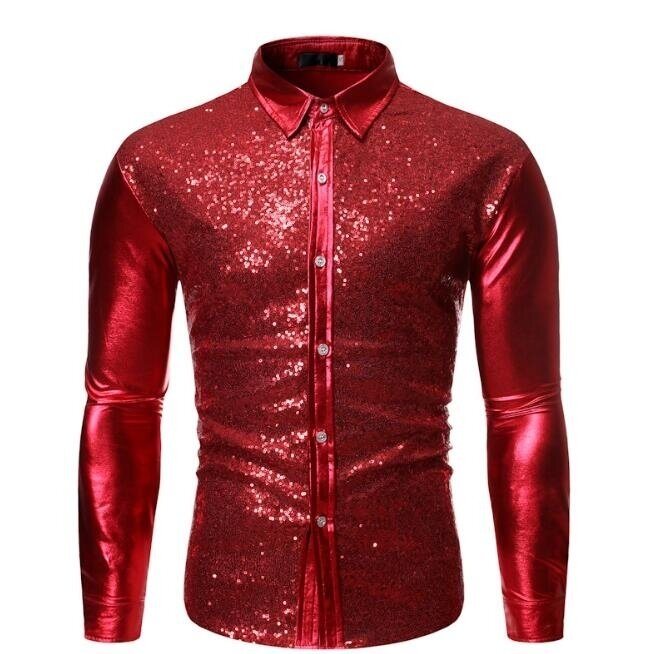 Men's Hipster Shirts Metallic Nightclub Gold