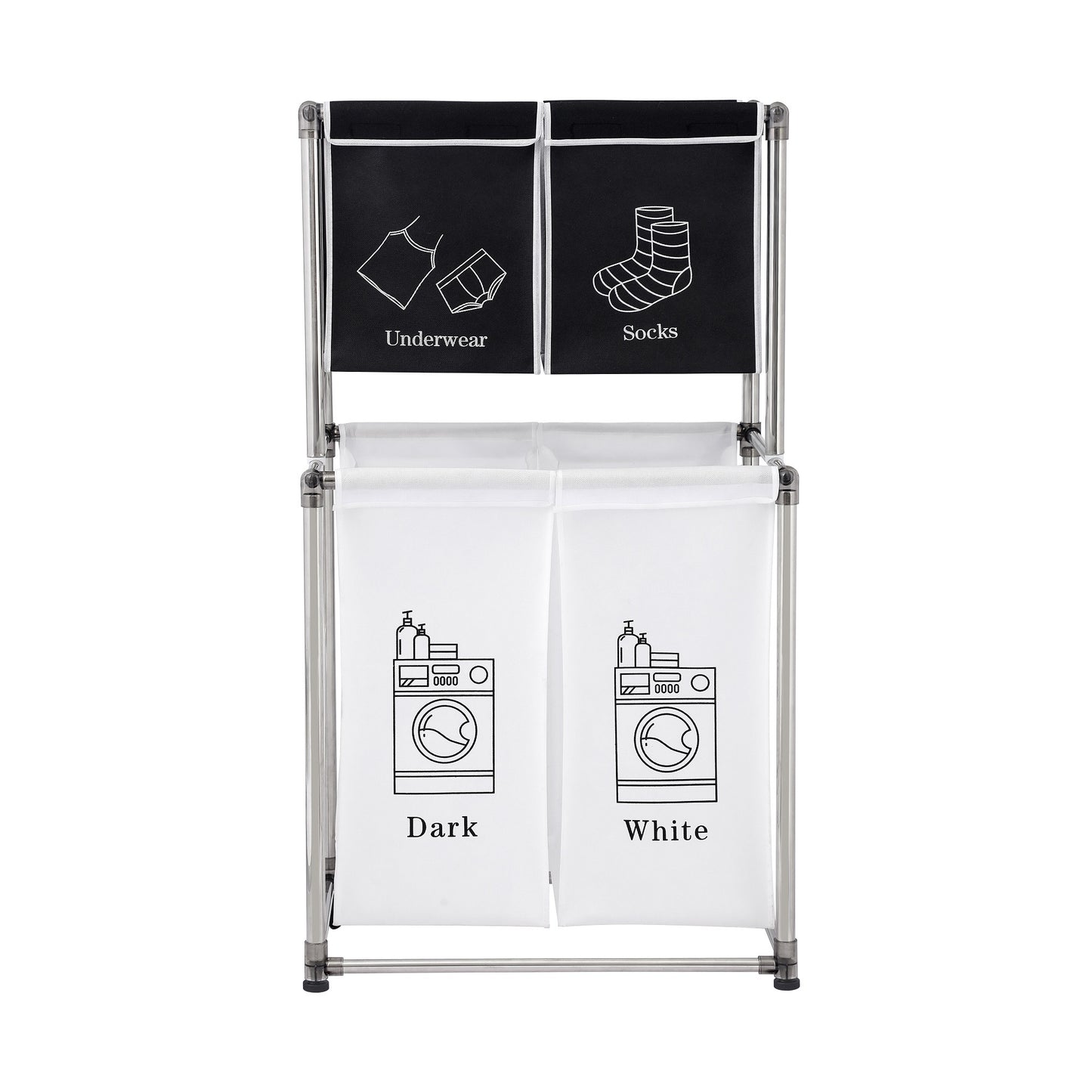 Laundry Hamper 2 Tier with 4 Removable Bags for Organizing Clothes