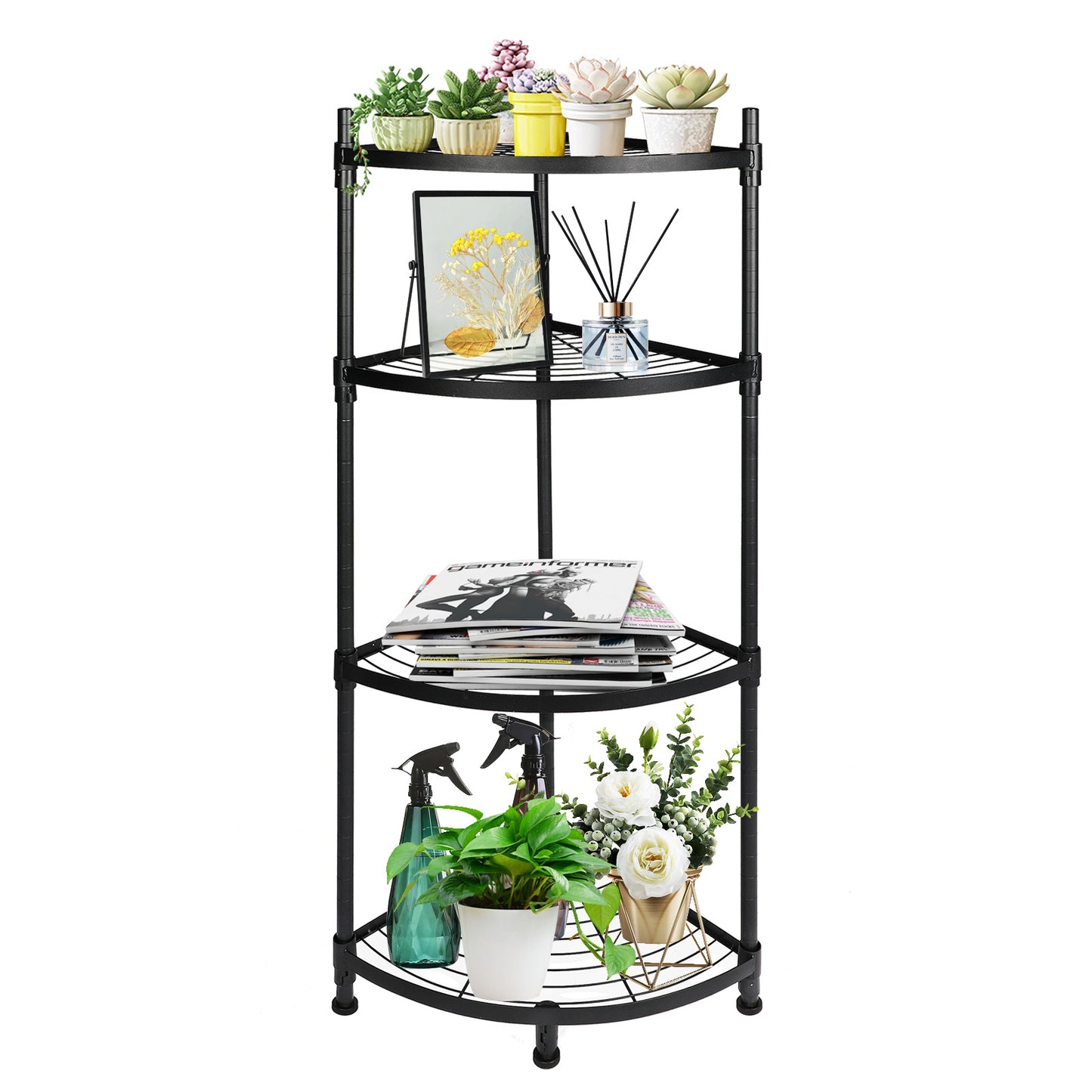 4 Tier Corner Display Rack Multipurpose Metal Shelving Unit