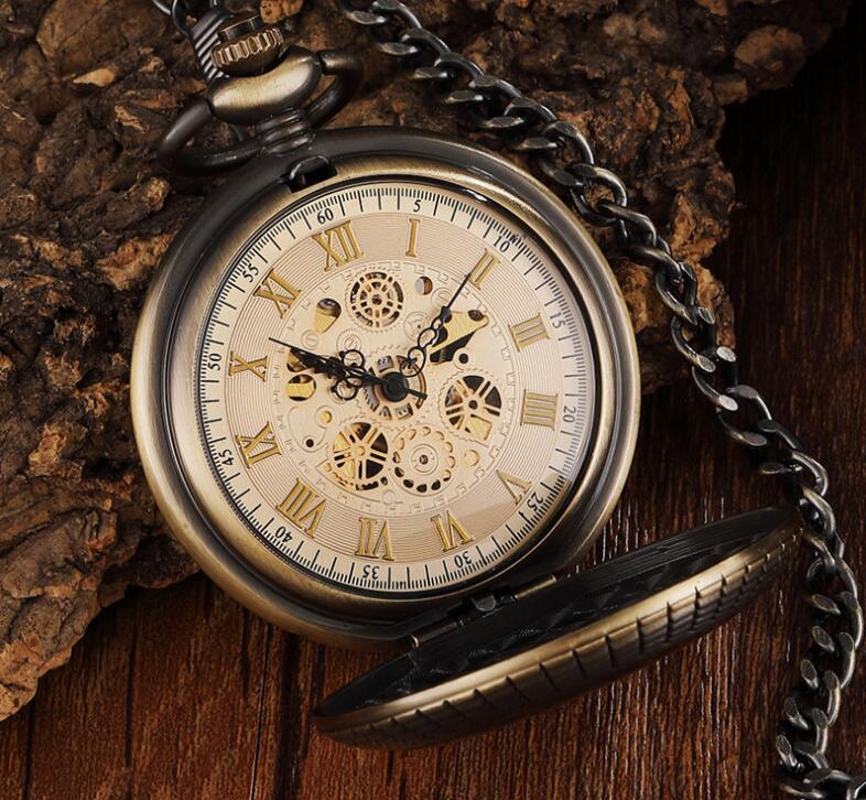 Large Flip Pocket Watch Roman Carved Hollow