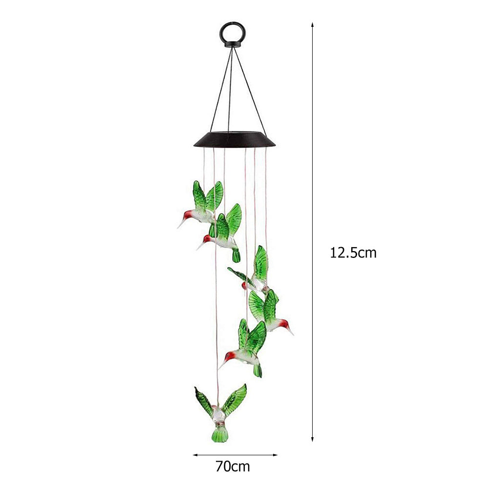 LED Colorful Solar Power Wind Chime Crystal Hummingbird Butterfly