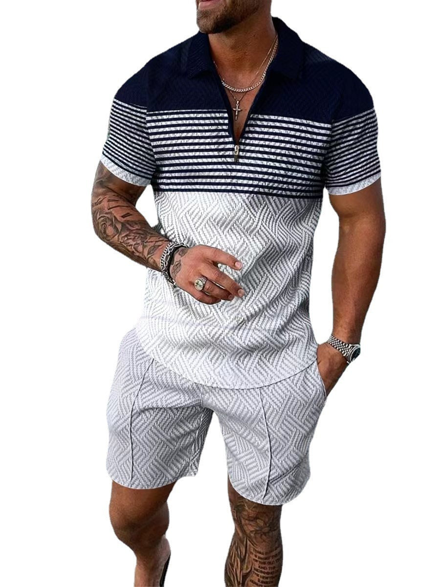 Men's Short Sleeve Casual Polo Shirt and Shorts Set