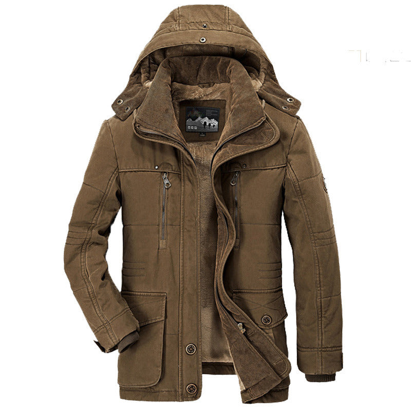 Men's Parka Thick Fleece Military Coat Fur Collar