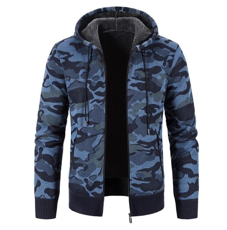 Men's Camouflage Print Full-Zip Hooded Fleece Sweater
