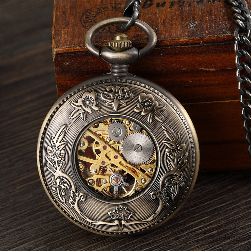 Large Flip Pocket Watch Roman Carved Hollow