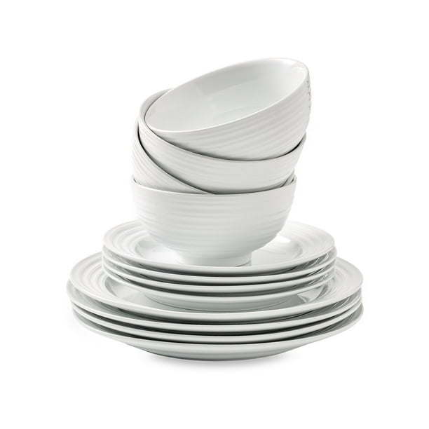 Anniston White Round Porcelain 12-Piece Dinnerware Set