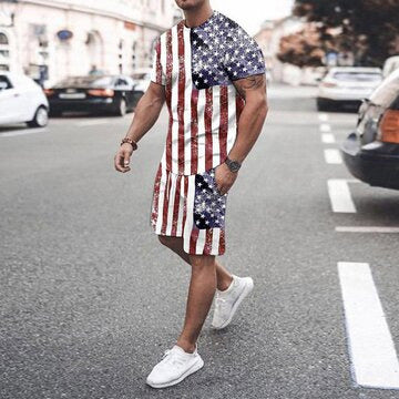 men's 3D T-shirt digital printing short-sleeved shorts suit two-piece set