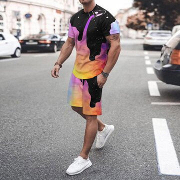 men's 3D T-shirt digital printing short-sleeved shorts suit