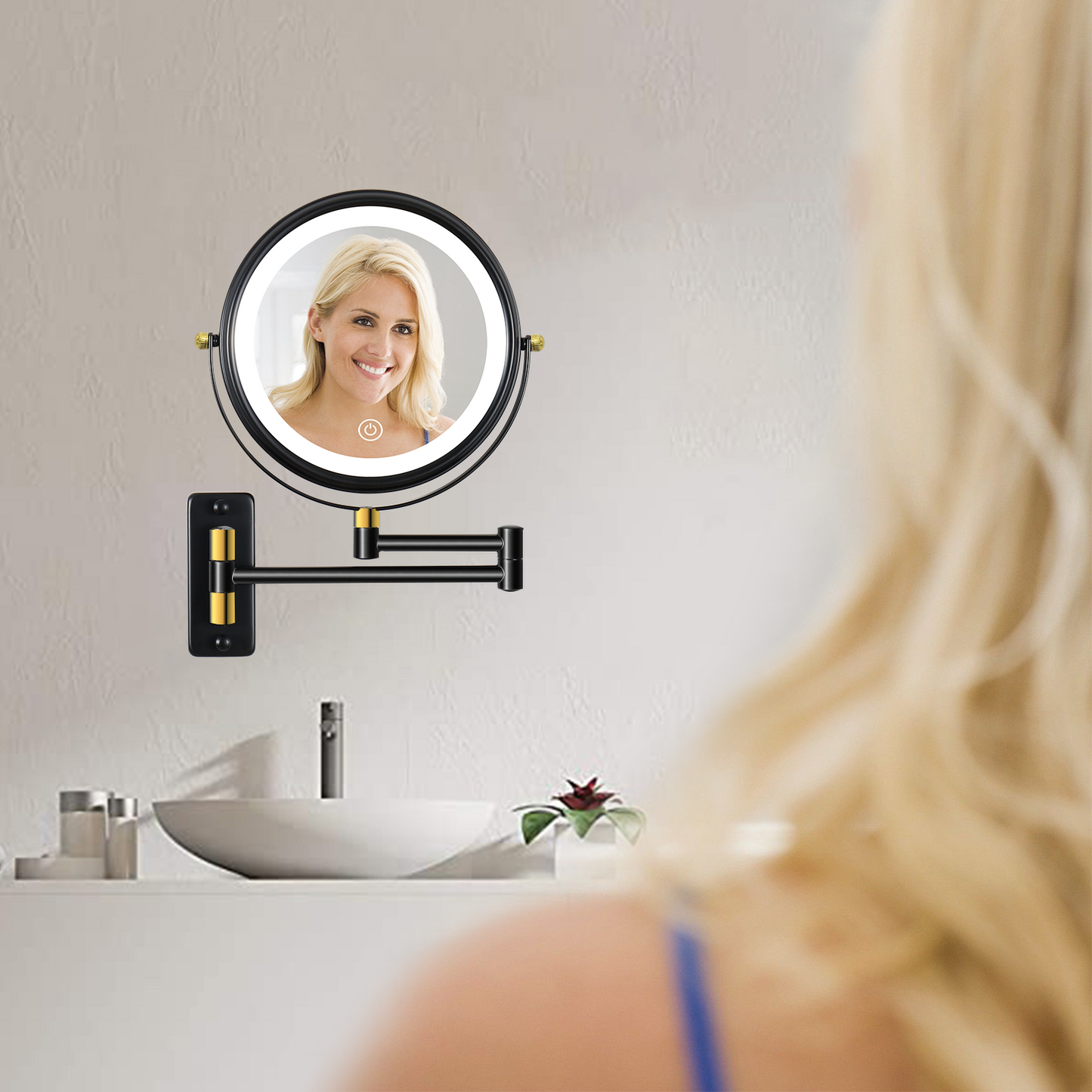 8.6-inch Wall Mounted Makeup Mirror with LED Lights, Double Sided