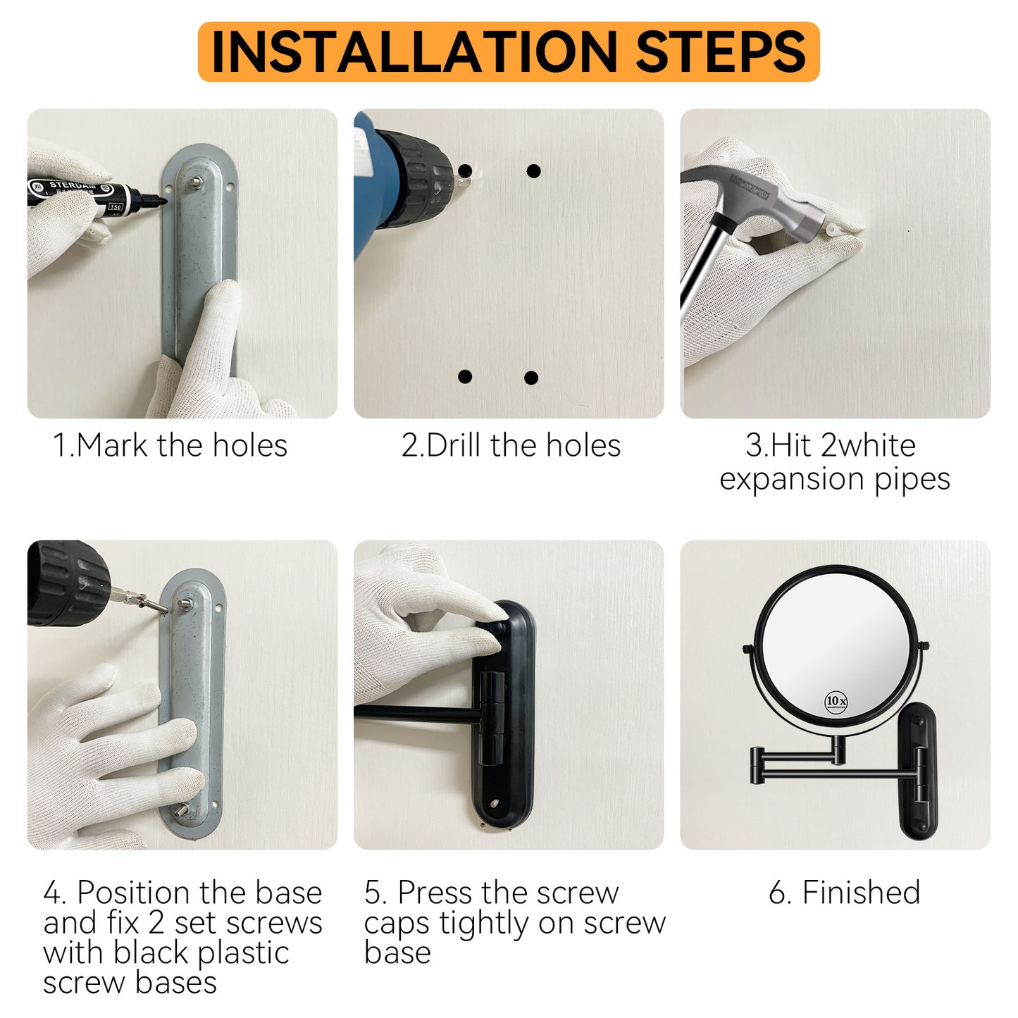 8 Inch Wall Mounted Vanity Mirror, Double Sided 1x/10x