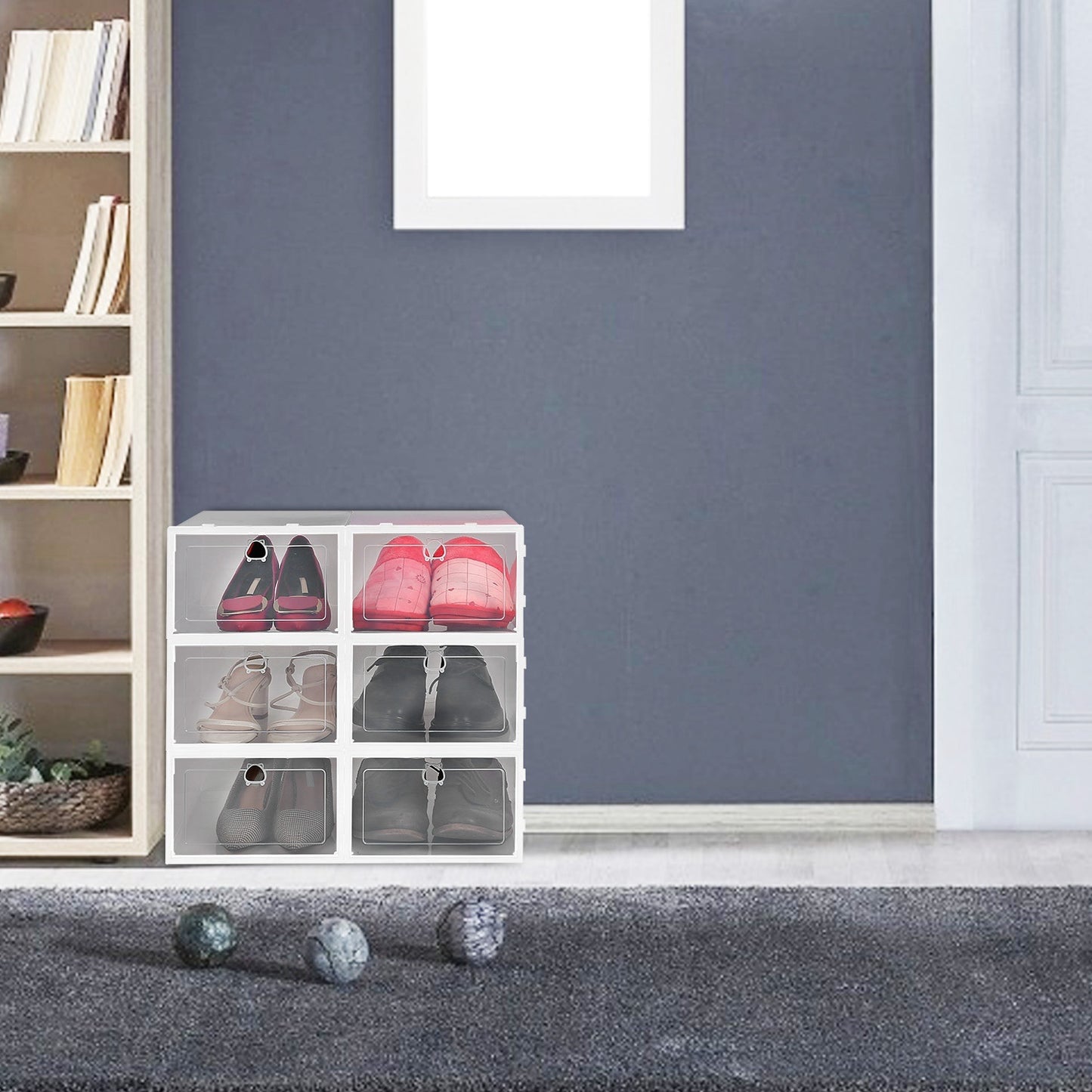 6Pc Collapsible Shoe Box Stackable Shoe Storage