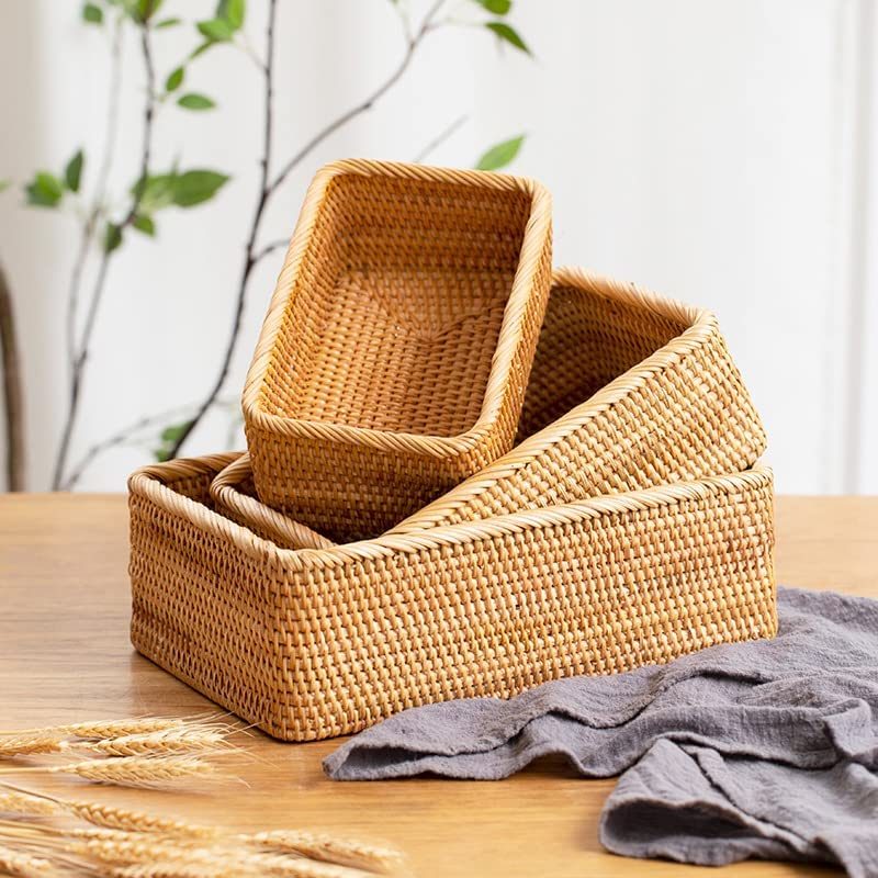 3pc Hand-Woven Rattan Wicker Basket Fruit Tea Snack Breadbasket
