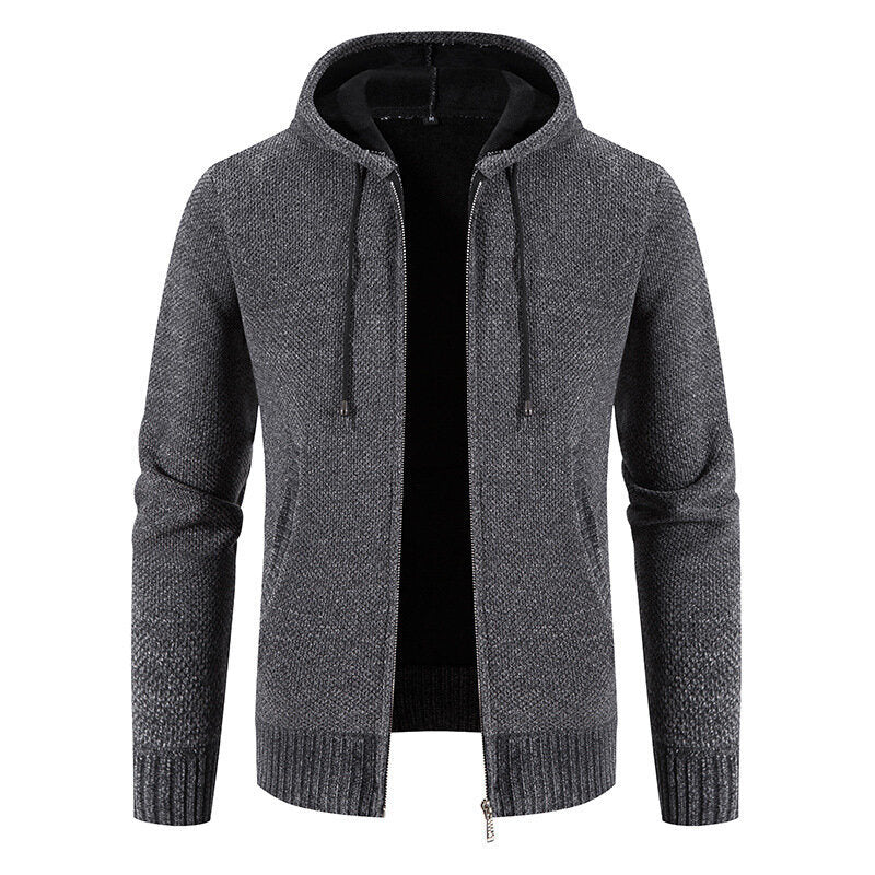 Men's Hooded Full Zip Knitted Cardigan Sweater
