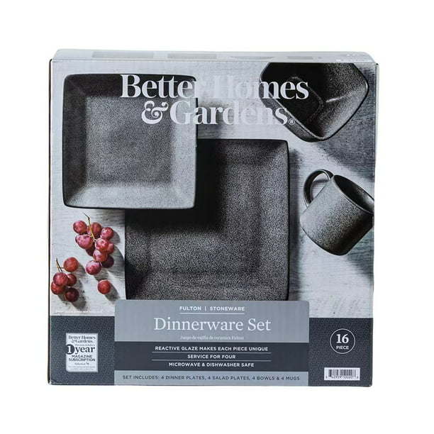 Dark Gray Square Stoneware 16-Piece Dinnerware Set