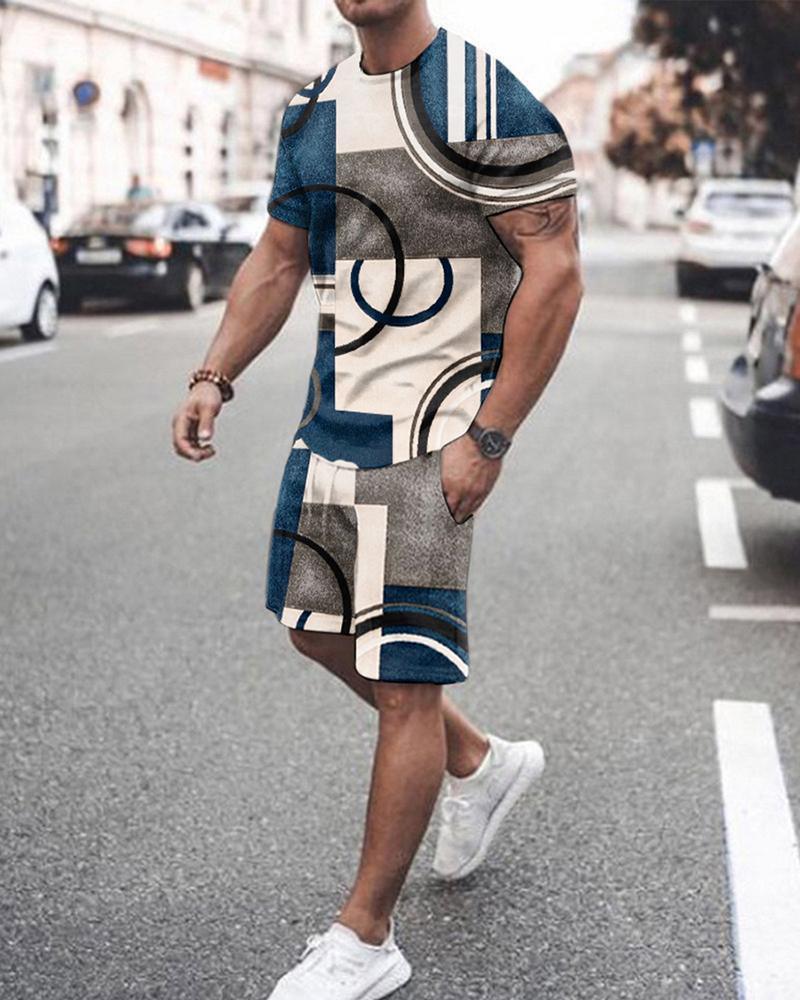 3D T-shirt digital printing short-sleeved shorts suit men's casual beach pants two-piece set
