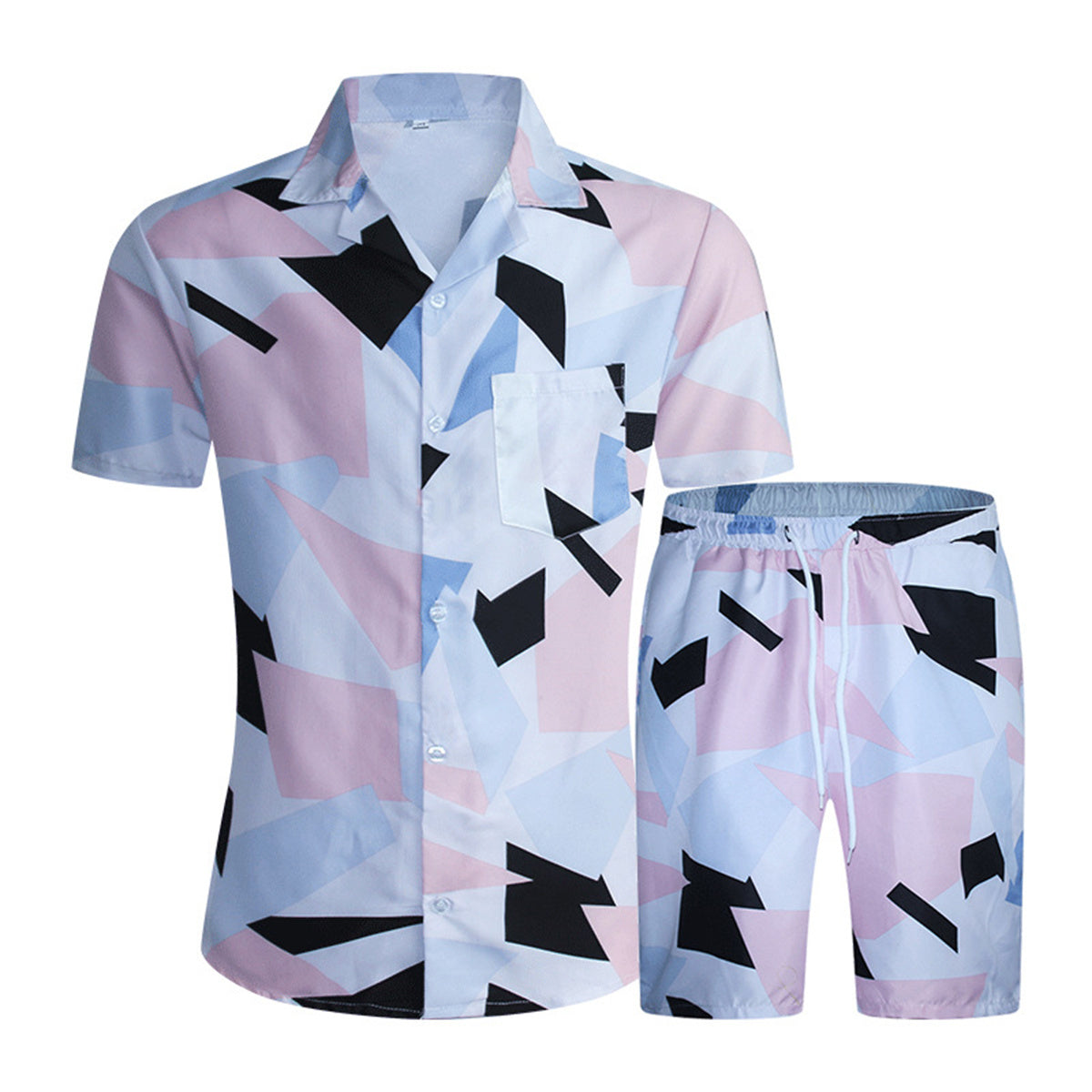 Men's Short Sleeve Printed Suits Shorts Floral Shirt 2 Pieces