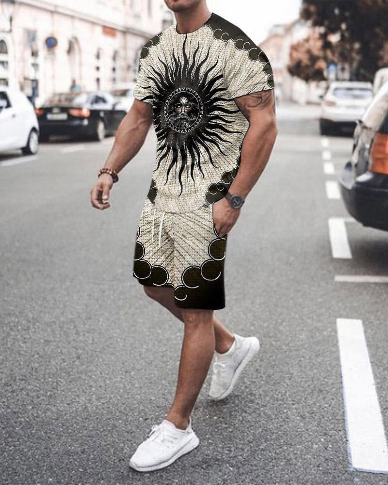 3D T-shirt digital printing short-sleeved shorts suit men's casual beach pants two-piece set
