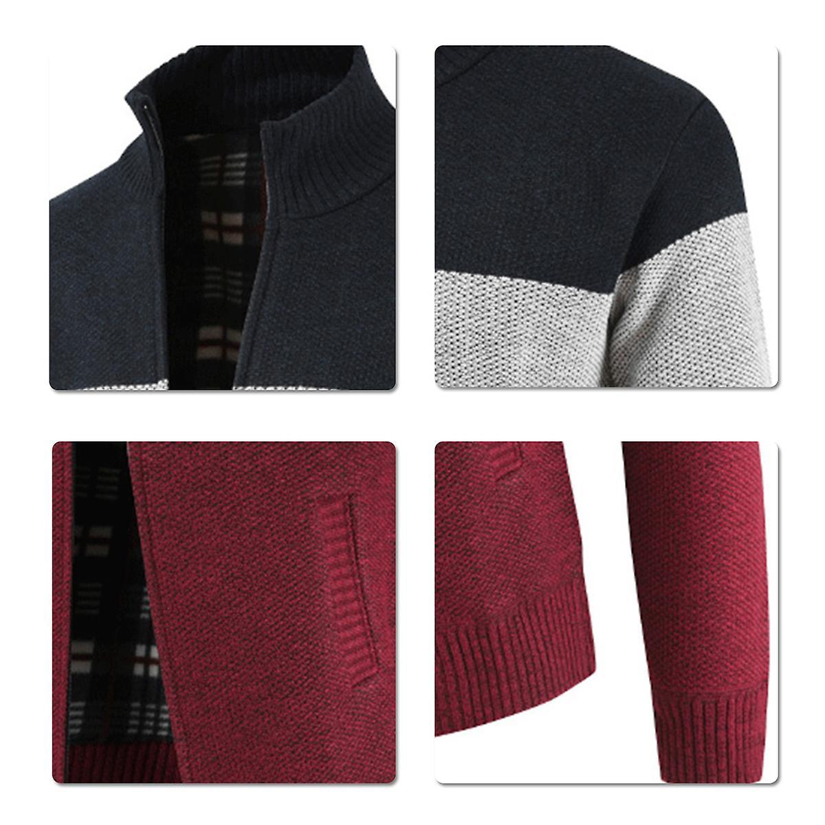 Men's Colorblocked Stand Collar Cardigan Sweater Jacket Outwear