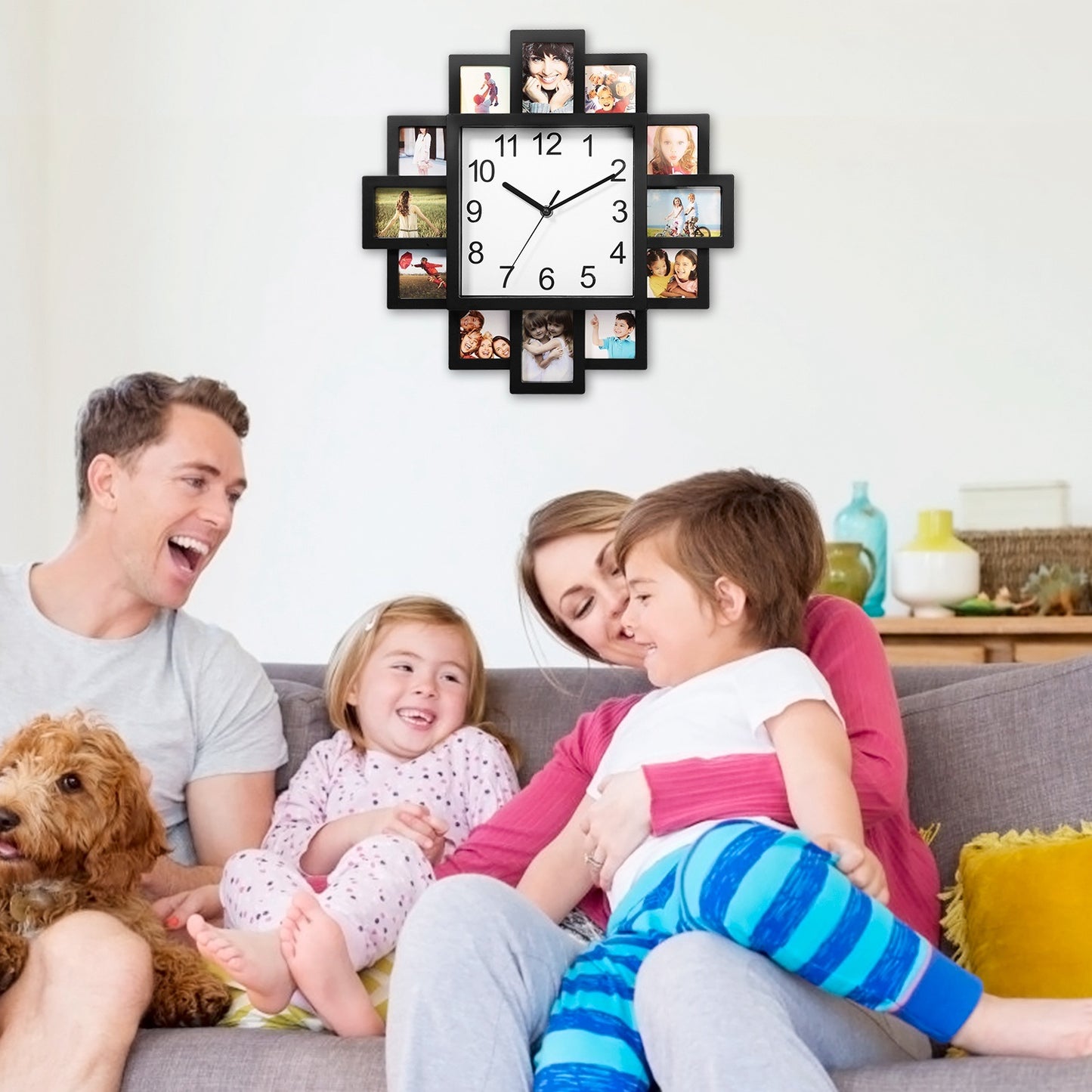 Photo Frame Clock Picture Collage 12-Picture Display Wall Clock
