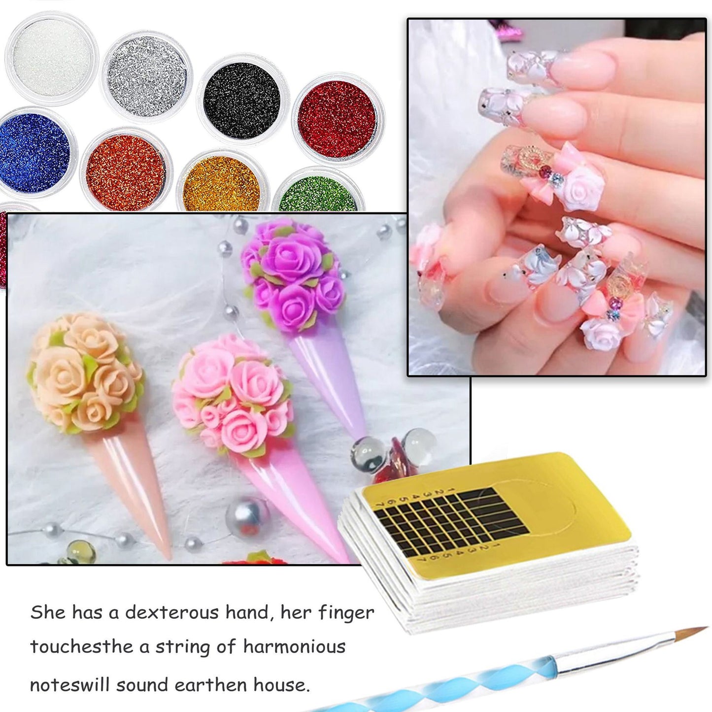 Acrylic Glitter Crystal Powder Monomer Manicure Tool Tips