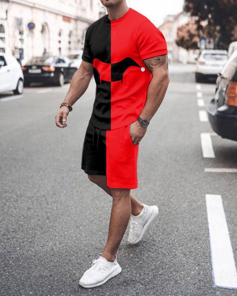 3D T-shirt digital printing short-sleeved shorts suit men's casual beach pants two-piece set