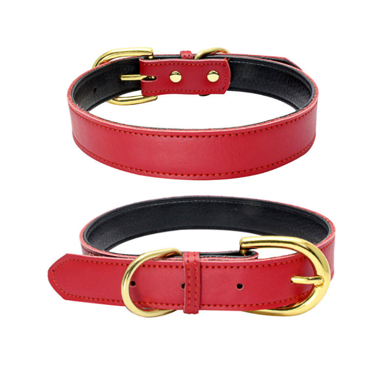 Genuine Leather Dog Collar; Soft Padded Breathable Adjustable Pet Collar