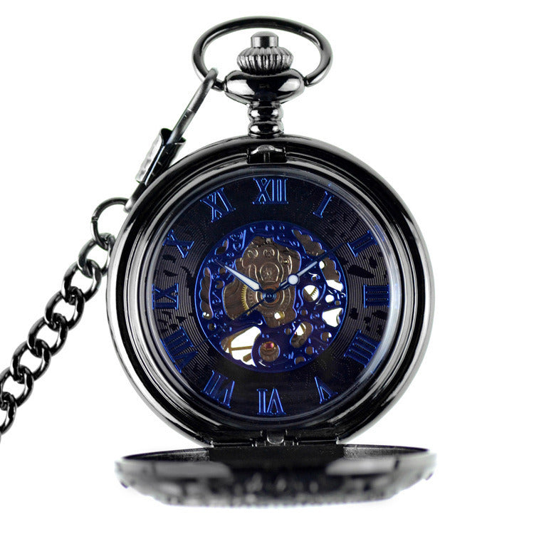 Black Mechanical Pocket Watch Vintage Flip Denim Chain
