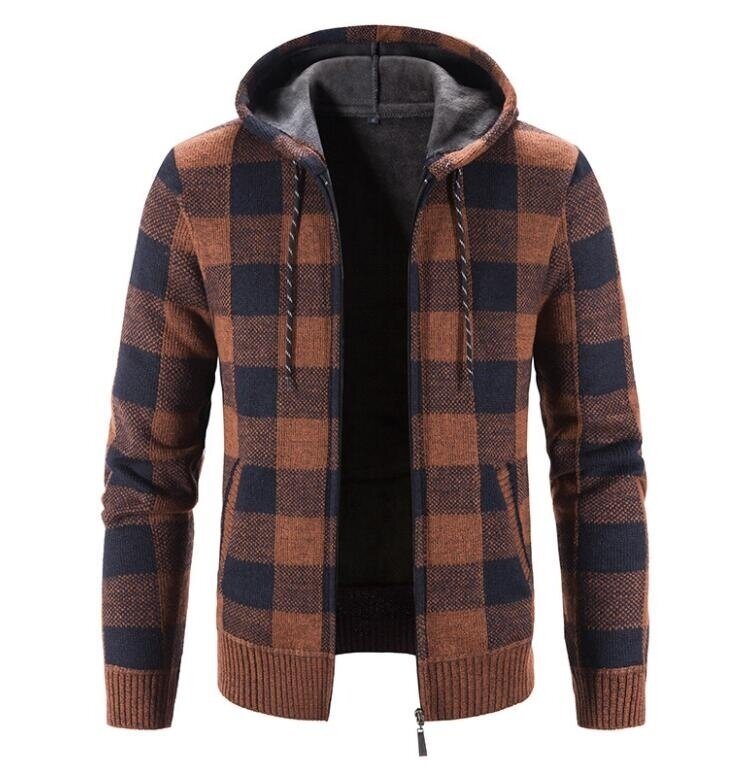 Mens Plaid Hoodies Fleece Sweater