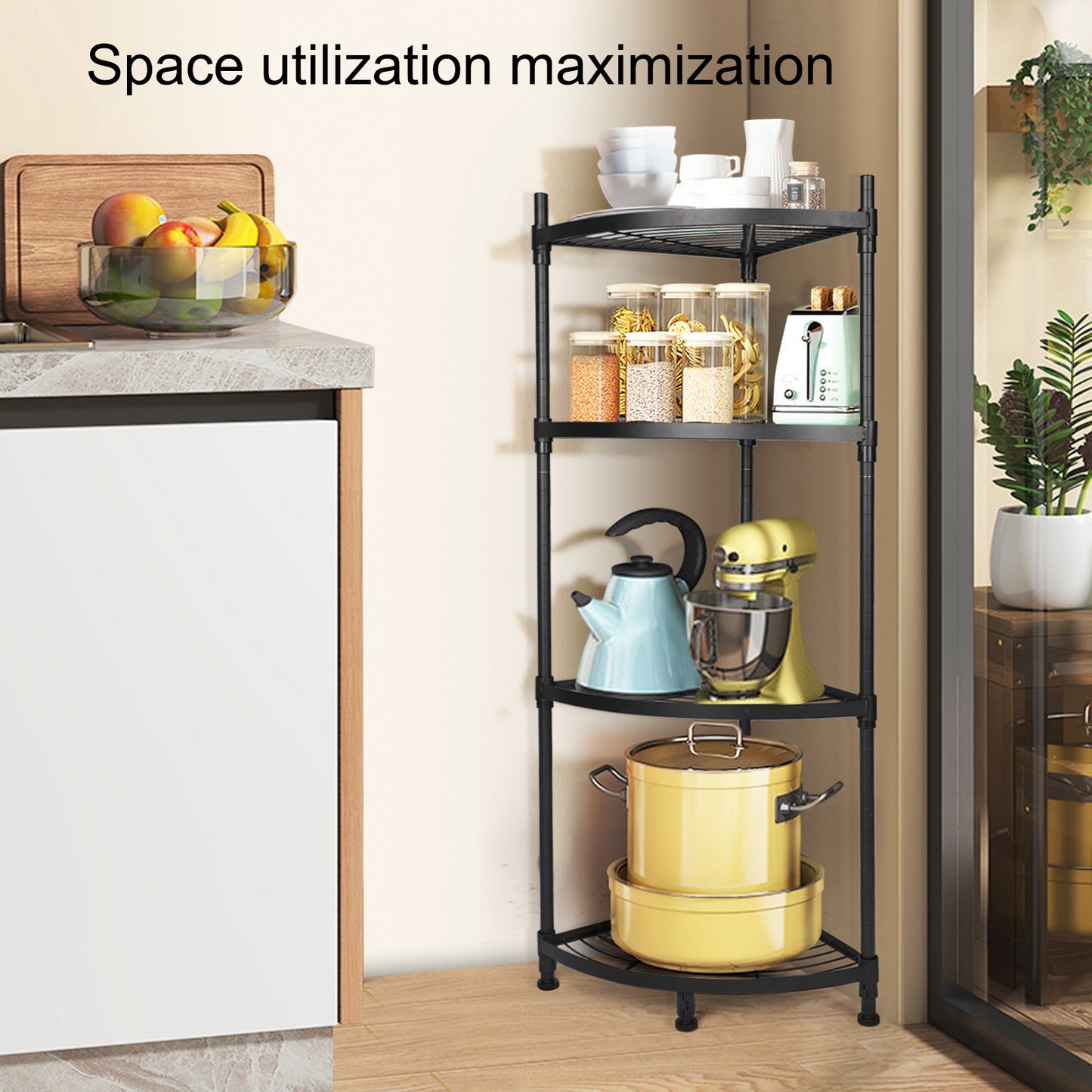 4 Tier Corner Display Rack Multipurpose Metal Shelving Unit
