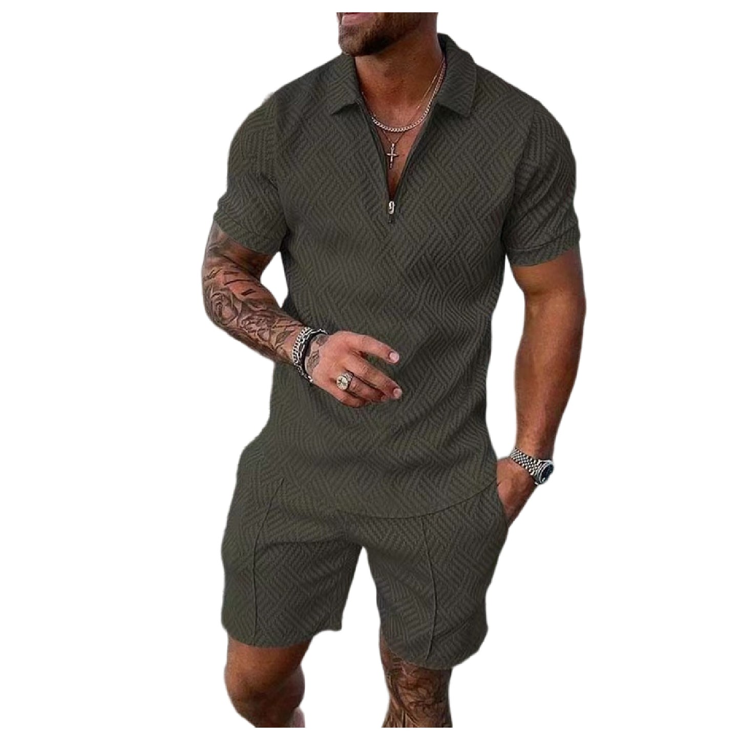 Men's Short Sleeve Casual Polo Shirt and Shorts Sets Two Piece