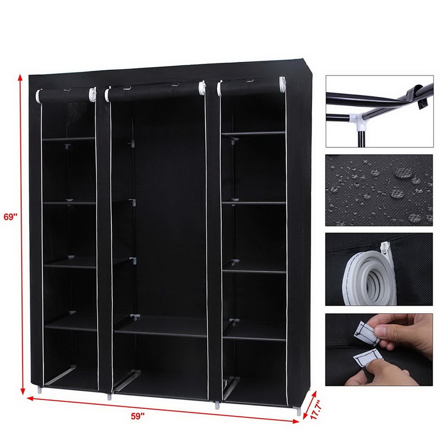 69" Portable Clothes Closet Wardrobe Storage Organizer